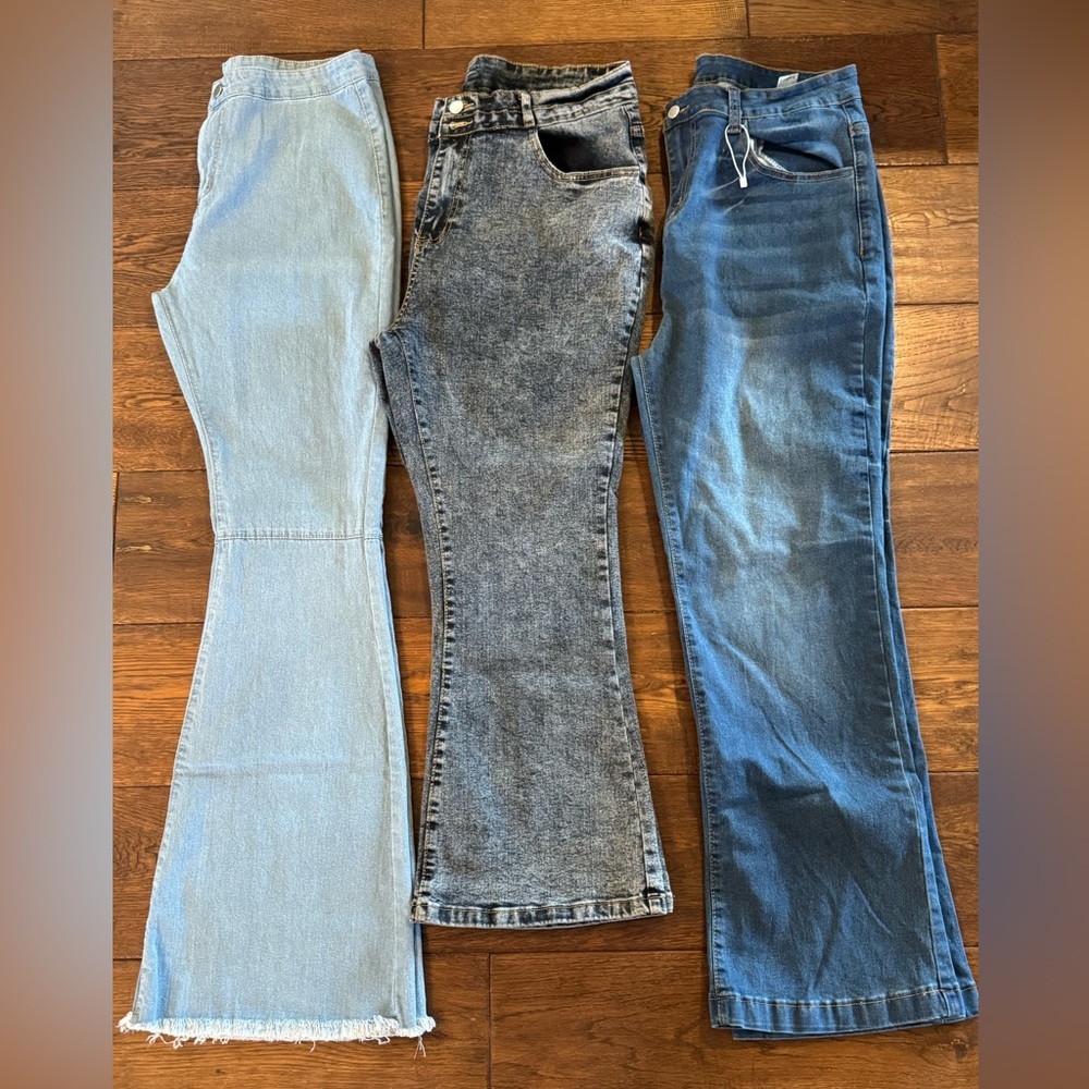BUNDLE Stylish Women's Denim Jeans - Blue, Gray, Light Blue - 2XL